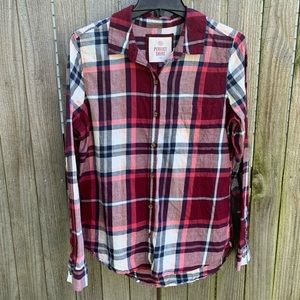 SO plaid flannel button up Large shirt top